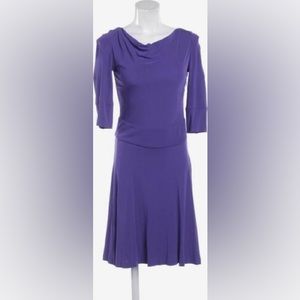 Halston Heritage Fit and Flare Purple Midi Dress Cowl Neck Size 10 3/4 Sleeve